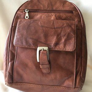 Vintage Burnished Leather Backpack, Whiskey